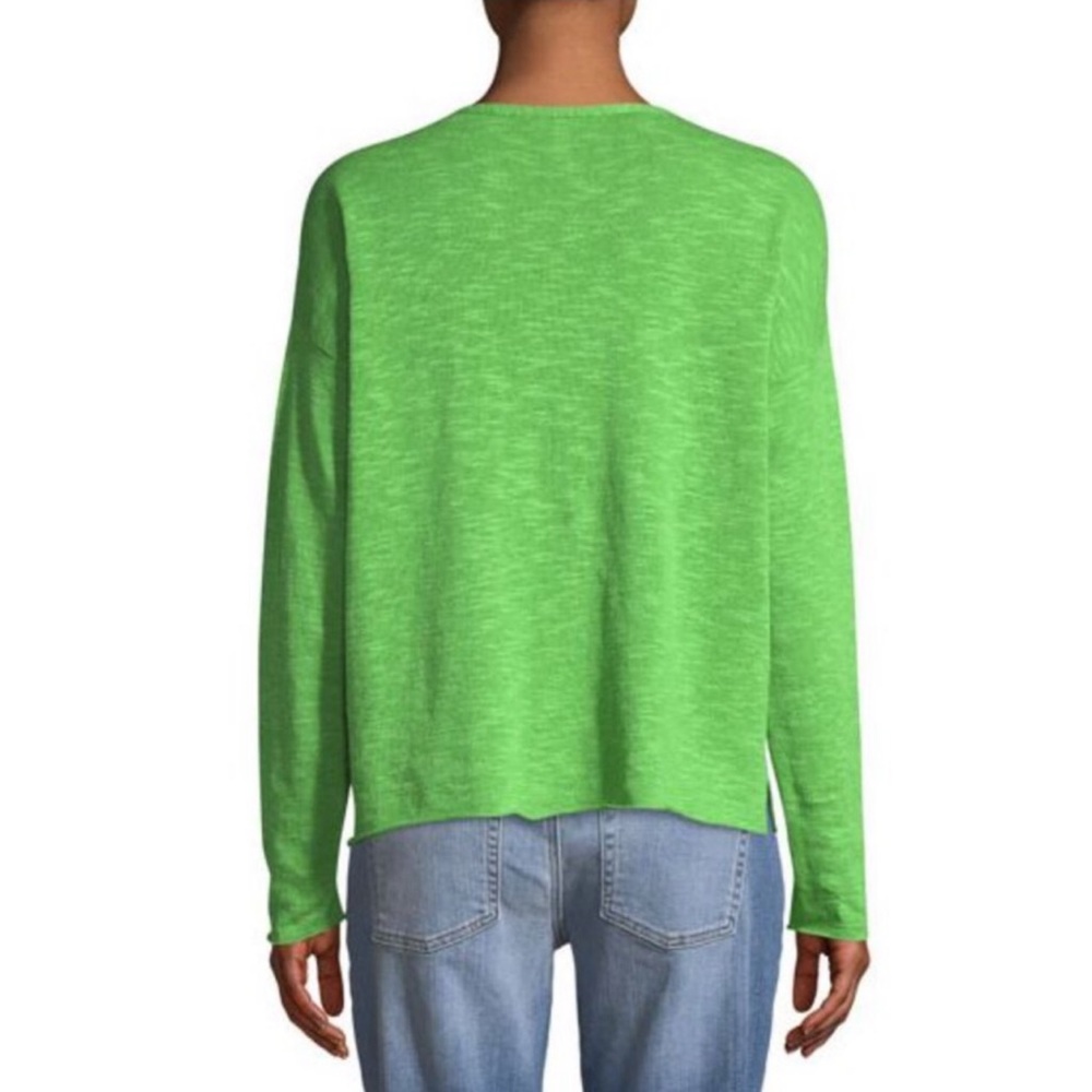 Eileen Fisher Linen Top V-Neck Long Sleeve Knit Classic Pullover Green Sz Small - Picture 4 of 7